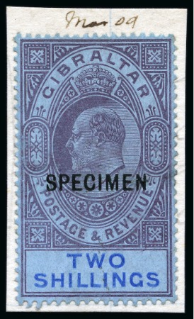 Stamp of Gibraltar 1906-11 Multi Crown CA chalk surfaced paper set of 9 with SPECIMEN overprints from the De La Rue archives