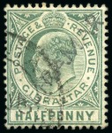 Stamp of Gibraltar 1906-11 Multi Crown CA chalk surfaced paper 1/2d, 2d and 6d with "ULTRAMAR" hs applied in Gibraltar