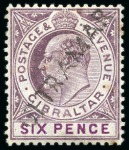 Stamp of Gibraltar 1906-11 Multi Crown CA chalk surfaced paper 1/2d, 2d and 6d with "ULTRAMAR" hs applied in Gibraltar