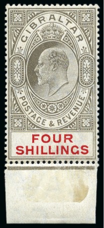 Stamp of Gibraltar 1906-11 Multi Crown CA chalk surfaced paper 4s with WATERMARK REVERSED mint lower marginal single