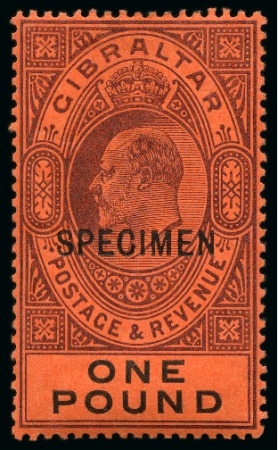 Stamp of Gibraltar 1903 Wmk CA 1/2d to £1 in two sets of 10 with SPECIMEN overprints