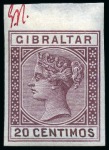 Stamp of Gibraltar 1895 Imperforate colour trials of the 20c and 2p values with HAND-PAINTED DUTY TABLETS
