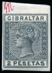 Stamp of Gibraltar 1895 Imperforate colour trials of the 20c and 2p values with HAND-PAINTED DUTY TABLETS