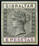Stamp of Gibraltar 1895 Imperforate colour trials of the 5p, set of 3, on gummed unwatermarked paper