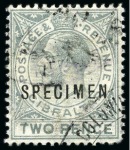 Stamp of Gibraltar 1912-24 Wmk Multi CA 1/2d, 1d, 2d, 2s (2) and 8s with SPECIMEN overprint and French Gabon Secretariat General receiving handstamp