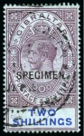 Stamp of Gibraltar 1912-24 Wmk Multi CA 1/2d, 1d, 2d, 2s (2) and 8s with SPECIMEN overprint and French Gabon Secretariat General receiving handstamp