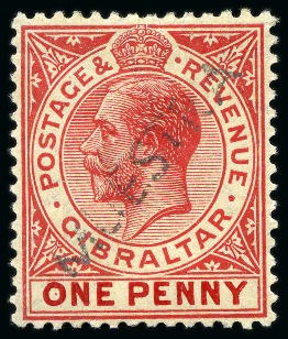 Stamp of Gibraltar 1912-24 Wmk Multi CA 1d, 2d, 1s blue-green with olive back and 1s on emerald surface, each with "MUESTRA" handstamps applied in Gibraltar 