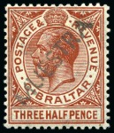 Stamp of Gibraltar 1921-27 Wmk Script CA 1 1/2d (2 shades), 2d pair, 2 1/2d, 6d (2 shades) and 1s, each with "MUESTRA" handstamps applied in Gibraltar