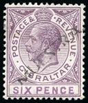 Stamp of Gibraltar 1921-27 Wmk Script CA 1 1/2d (2 shades), 2d pair, 2 1/2d, 6d (2 shades) and 1s, each with "MUESTRA" handstamps applied in Gibraltar