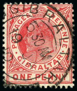 Stamp of Gibraltar 1906-11 Multi Crown CA 1d carmine with INVERTED WATERMARK, used