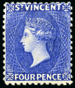 Stamp of St. Vincent 1883-84 4d. ultramarine-blue with watermark reversed, unused with part original gum