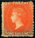 Stamp of St. Vincent 1880 1s vermilion, two unused singles without gum