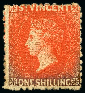 Stamp of St. Vincent 1880 1s vermilion, two unused singles without gum