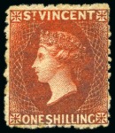 Stamp of St. Vincent 1880 1s vermilion, two unused singles without gum