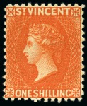 Stamp of St. Vincent 1883-84 1s orange-vermilion, three singles, all unused with part original gum