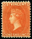Stamp of St. Vincent 1883-84 1s orange-vermilion, three singles, all unused with part original gum