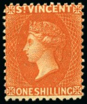 Stamp of St. Vincent 1883-84 1s orange-vermilion, three singles, all unused with part original gum