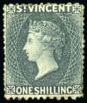 Stamp of St. Vincent 1866 1s slate-grey, two unused singles, both unused with part original gum