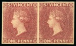 Stamp of St. Vincent 1861 1d rose-red, imperforate pair and two imperforate plate proof pairs