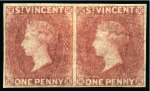 Stamp of St. Vincent 1861 1d rose-red, imperforate pair and two imperforate plate proof pairs