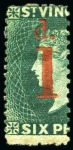 Stamp of St. Vincent 1880 1d. on half 6d. bright blue-green, unused left half and right half, both with part original gum