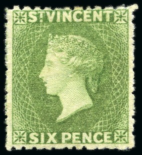 Stamp of St. Vincent 1875-77 6d pale green, unused, large part original gum