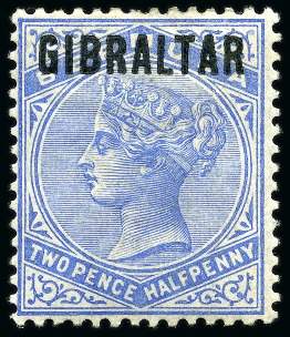 Stamp of Gibraltar 1886 2 1/2d Ultramarine with BLUE-BLACK OVERPRINT, mint hr