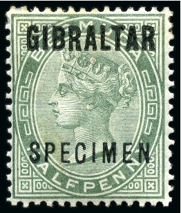 Stamp of Gibraltar 1886 1/2d to 1s SPECIMEN set of 7 with part to large part og