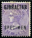 Stamp of Gibraltar 1886 1/2d to 1s SPECIMEN set of 7 with part to large part og