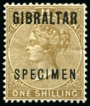 Stamp of Gibraltar 1886 1/2d to 1s SPECIMEN set of 7 with part to large part og