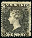 Stamp of St. Vincent 1871 1d black, 1872-75 1d black and 1875-78 1d black, all unused with part original gum
