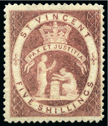 Stamp of St. Vincent 1880 Five Shillings: Rose-red, unused with part original gum