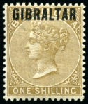 Stamp of Gibraltar 1886 1/2d to 1s mint group incl. 1/2d (7), 1d (6 + 1 used), 2d (4), 2 1/2d (3 + 1 used), 4d (4), 6d (2) and 1s (3)