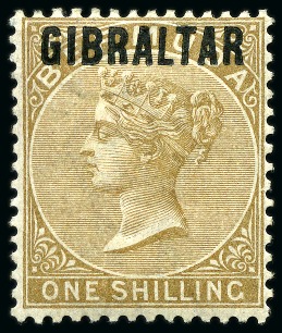 Stamp of Gibraltar 1886 1/2d to 1s mint group incl. 1/2d (7), 1d (6 + 1 used), 2d (4), 2 1/2d (3 + 1 used), 4d (4), 6d (2) and 1s (3)