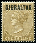 Stamp of Gibraltar 1886 1/2d to 1s mint group incl. 1/2d (7), 1d (6 + 1 used), 2d (4), 2 1/2d (3 + 1 used), 4d (4), 6d (2) and 1s (3)