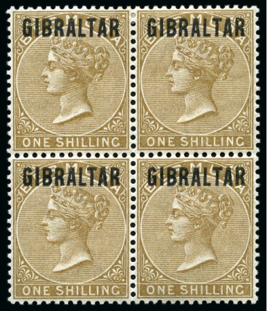 Stamp of Gibraltar 1886 1s Yellow-Brown in mint block of four