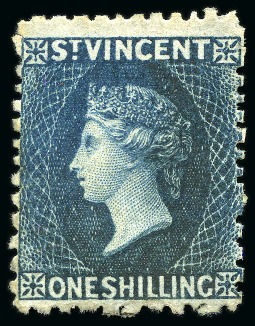 Stamp of St. Vincent 1869 1s indigo, unused single, part original gum