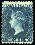 Stamp of St. Vincent 1869 1s indigo, unused three singles, large part original gum