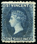 Stamp of St. Vincent 1869 1s indigo, unused three singles, large part original gum