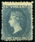 Stamp of St. Vincent 1869 1s indigo, unused three singles, large part original gum