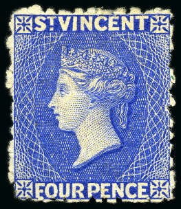 Stamp of St. Vincent 1881 4d. bright blue, unused with small part original gum