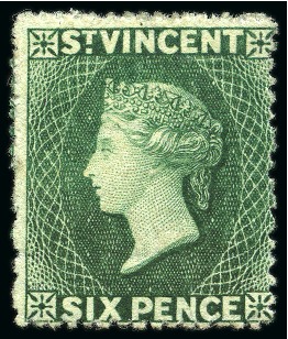 Stamp of St. Vincent 1871 6d. deep green, unused with part original gum
