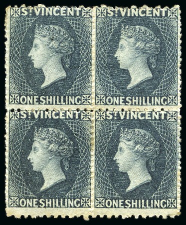 Stamp of St. Vincent ONE OF ONLY FOUR BLOCKS RECORDED: 1866 1s slate-grey, block of four, unused with part original gum