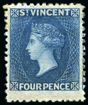 Stamp of St. Vincent 1862-68 4d. deep blue, fine unused with large part original gum