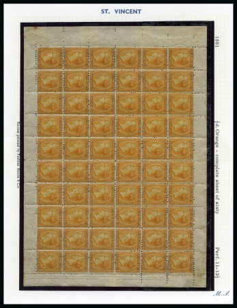 Stamp of St. Vincent 1881 1/2d. orange, complete mint sheet of sixty