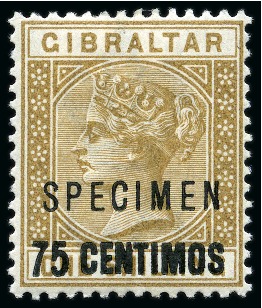 Stamp of Gibraltar 1889 Surcharge set of 7 with SPECIMEN overprint, mint