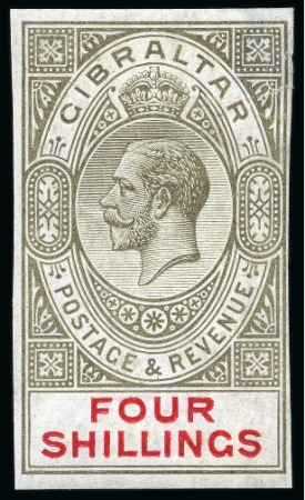 Stamp of Gibraltar 1912-24 Wmk Multi CA 4s imperf. plate proof in issued colours
