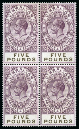 Stamp of Gibraltar 1925-32 New Values & Colours Changed £5 violet & black in mint block of four