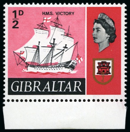 Stamp of Gibraltar 1967-69 H.M.S. Victory 1/2d GREY OMITTED (sails, etc.) error, mint nh