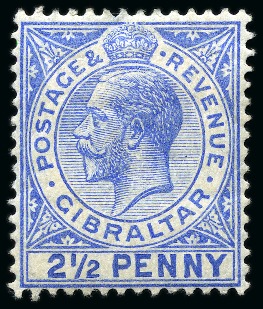 Stamp of Gibraltar 1912-24 Wmk Multi CA 2 1/2d deep bright blue with large "2" in "1/2" variety